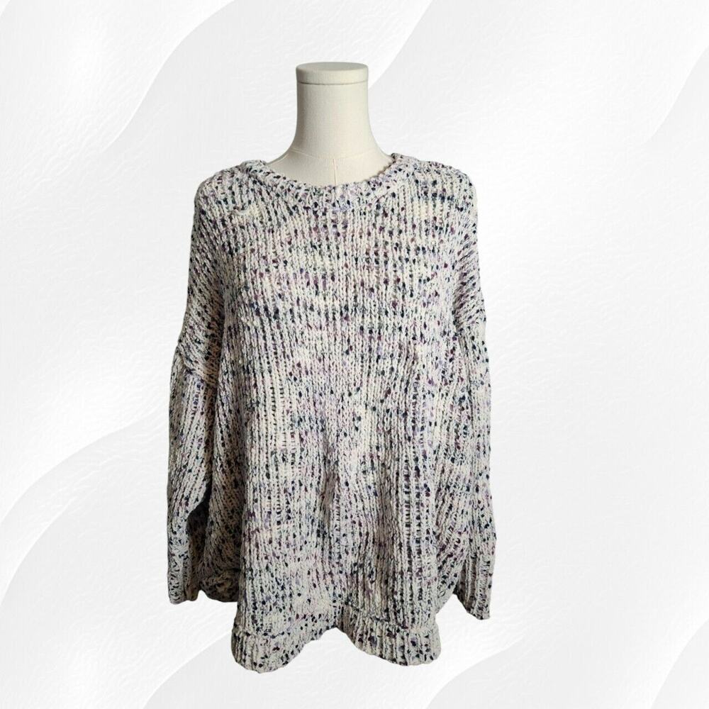 Cable and Gauge 2X Womens Sweater Pullover Knit Crew Neck White Purple Teal